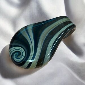 Artisan hand crafted brown & white swirl lampwork glass pendant on chain.